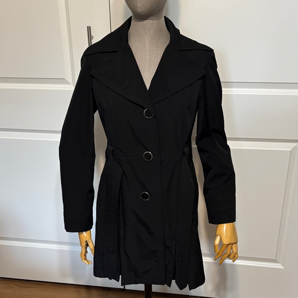 London Fog Black Women's Trench Coat with Back Belt Detail